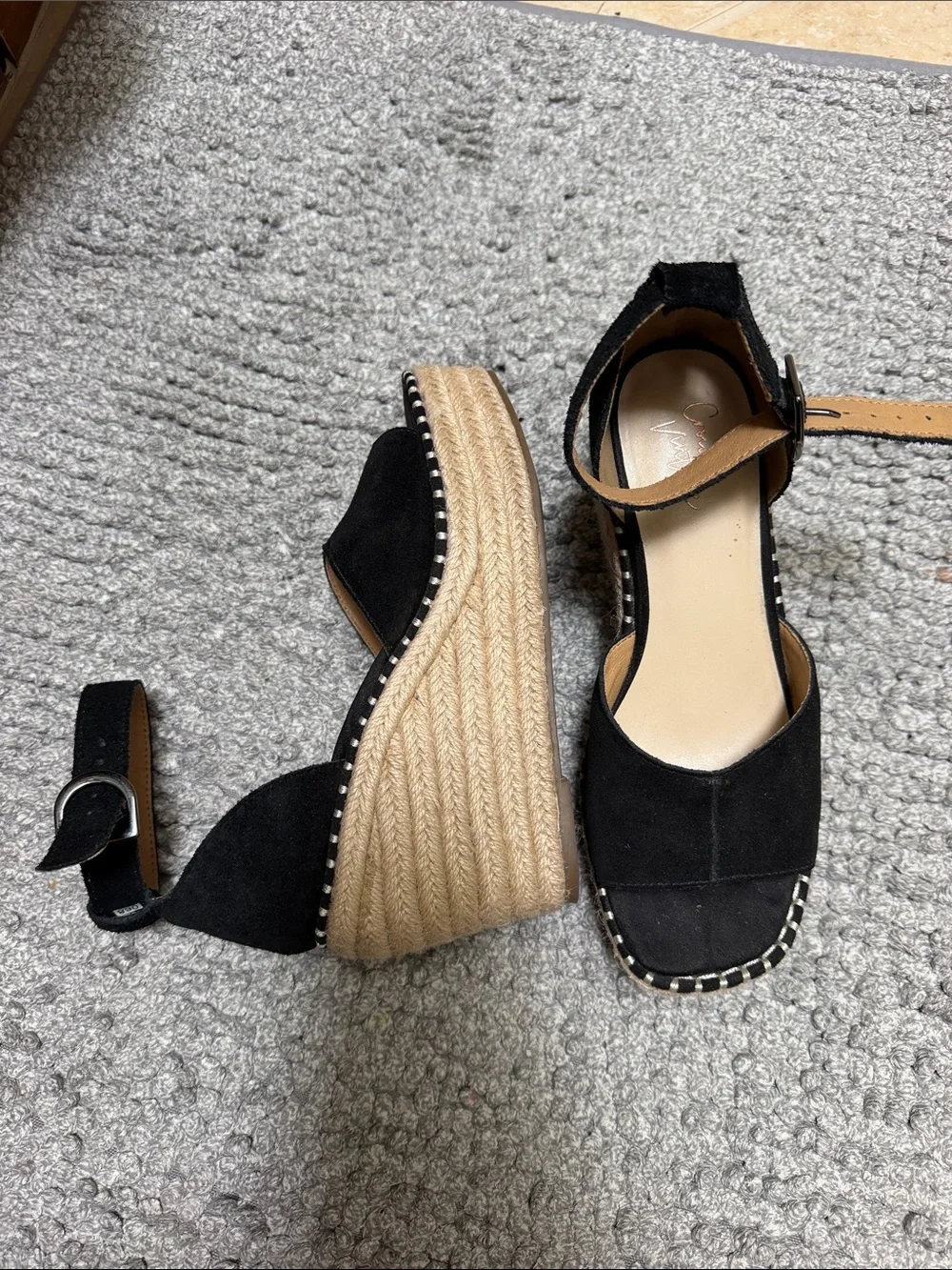 💯suede Crown Vintage Black Suede Espadrille Wedge Sandals Size 6